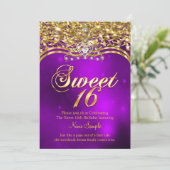 Sweet 16th Birthday Party Paars Glitter Gold Kaart (Staand voorkant)