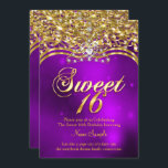 Sweet 16th Birthday Party Paars Glitter Gold Kaart<br><div class="desc">Sweet 16 Regal Royal Gold Paars, prinses Sweet Sixteen 16e verjaardag Party. Gold Sparkle Glitter en White Pearl Silver Tiara. Partij voor een meisje. Fabuleus product voor tieners meisjes. Uitnodigingsformule. Pas aan om details te veranderen of toe te voegen. Pas je aan met je eigen gegevens. Alle Design zijn auteursrecht!...</div>