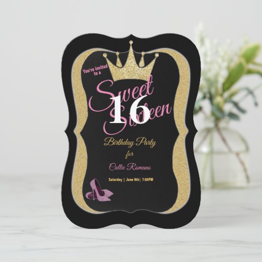 Sweet 16th Birthday Party Pink Stiletto's Kaart (Staand voorkant)