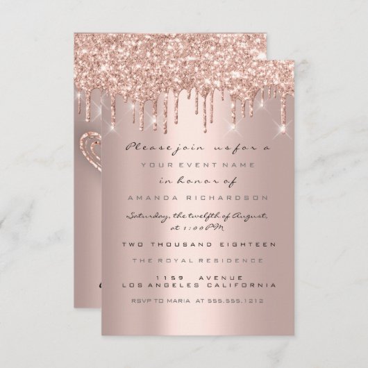 Sweet 16th Birthday Party Roos Drips Hearts Spark Kaart (Voorkant / Achterkant)