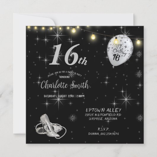 Sweet 16th Birthday Party Stiletto's Balloons Invi Kaart (Voorkant)