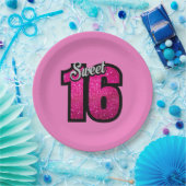 Sweet 16th Birthday Pink Gold Glitter Papieren Bordje (Feest)