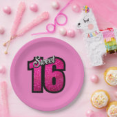 Sweet 16th Birthday Pink Gold Glitter Papieren Bordje (Feest)