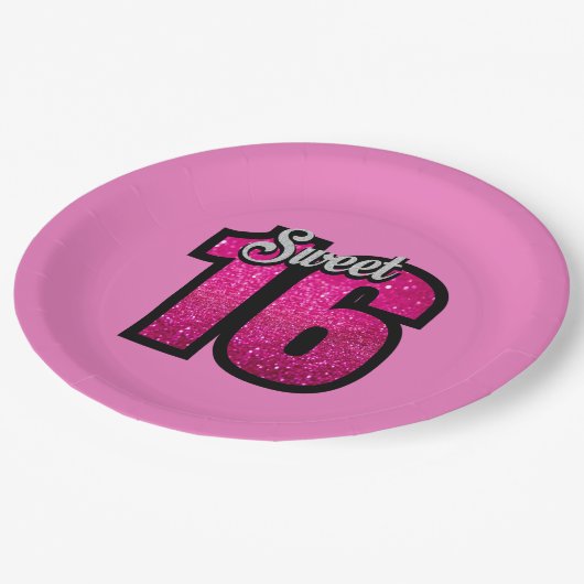 Sweet 16th Birthday Pink Gold Glitter Papieren Bordje (Gekanteld)