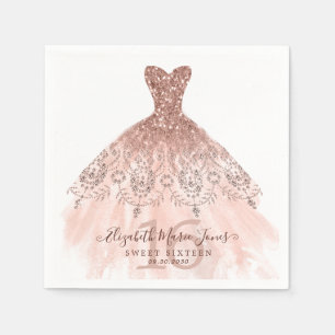 Sweet 16th Birthday Pink Rose Gold Glitter Jurk Servet