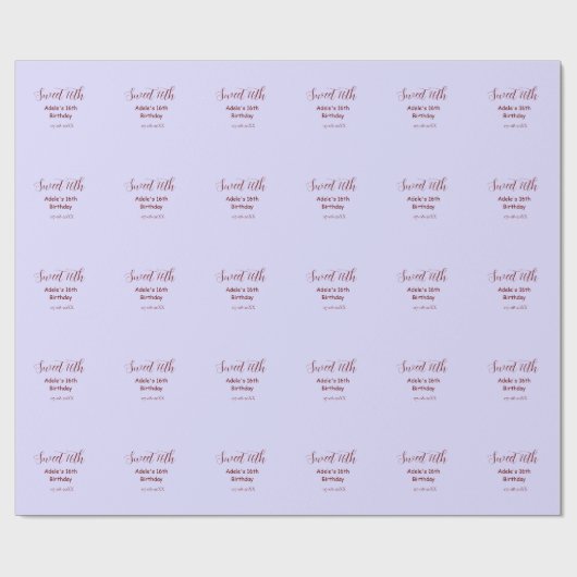 Sweet 16th birthday purple pastel mauve retro name cadeaupapier (Vlak)