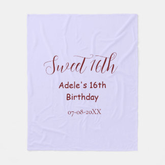 Sweet 16th birthday purple pastel mauve retro name fleece deken