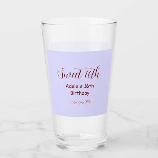 Sweet 16th birthday purple pastel mauve retro name glas (Voorkant)