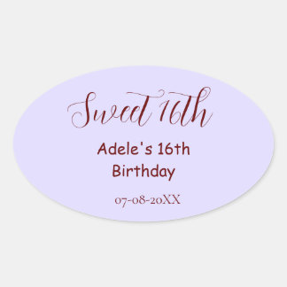 Sweet 16th birthday purple pastel mauve retro name ovale sticker
