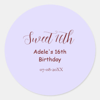 Sweet 16th birthday purple pastel mauve retro name ronde sticker