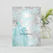 Sweet 16th Birthday teal Silver Winter wonderland Kaart (Staand voorkant)