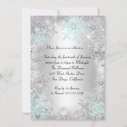 Sweet 16th Birthday teal Silver Winter wonderland Kaart (Achterkant)