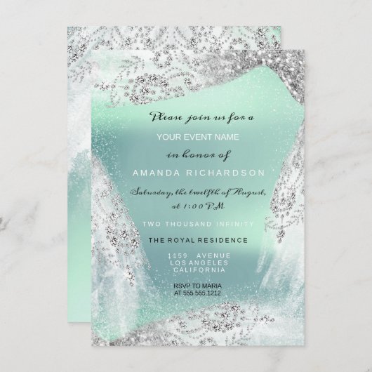 Sweet 16th Bridal Diamond Dress Grey Silver Mint Kaart (Voorkant / Achterkant)