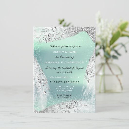 Sweet 16th Bridal Diamond Dress Grey Silver Mint Kaart (Staand voorkant)