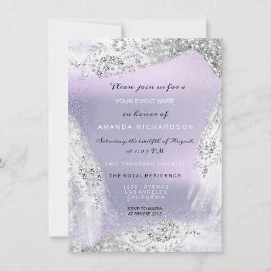 Sweet 16th Bridal Diamond Dress Grey Silver Paars Kaart (Voorkant)