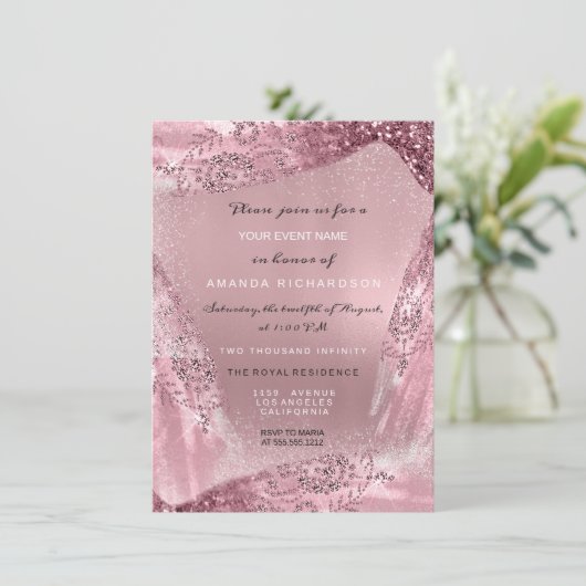 Sweet 16th Bridal Diamond Dress Roos Mauve Peony Kaart (Staand voorkant)