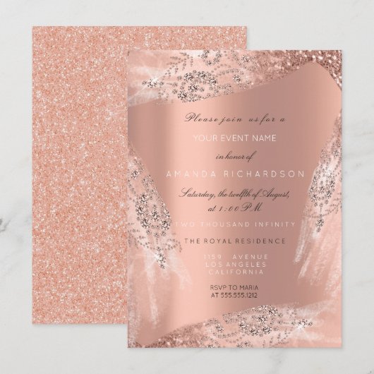 Sweet 16th Bridal Dress Roos Peach Diamond Glitter Kaart (Voorkant / Achterkant)