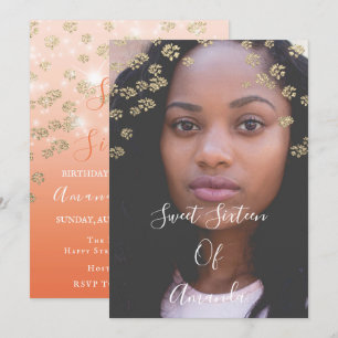 Sweet 16th Coral Flowers Gold Ombre Foto Ombre Kaart