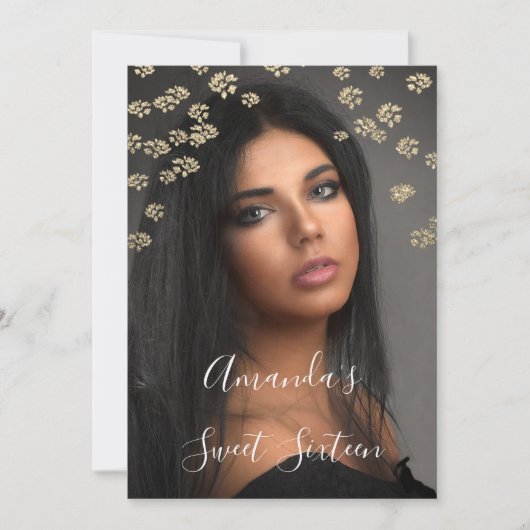Sweet 16th Coral Flowers Gold Ombre Photo Sparkly Kaart (Voorkant)