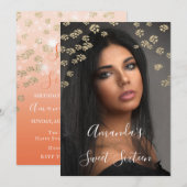 Sweet 16th Coral Flowers Gold Ombre Photo Sparkly Kaart (Voorkant / Achterkant)