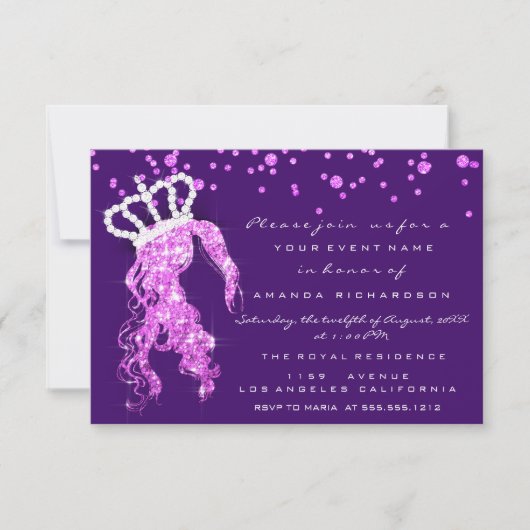 Sweet 16th Crown Princess Confetti Paars Pink Gir Kaart (Voorkant)