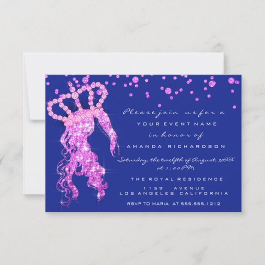 Sweet 16th Crown Princess Confetti Royal Blue Pink Kaart (Voorkant)