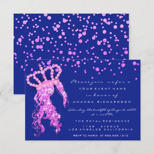 Sweet 16th Crown Princess Confetti Royal Blue Pink Kaart (Voorkant / Achterkant)