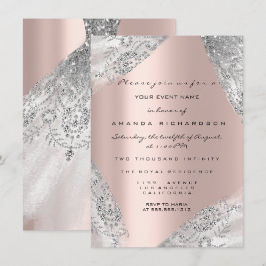 Sweet 16th Dress Spark Roos Silver Grey Diamond Kaart (Voorkant / Achterkant)