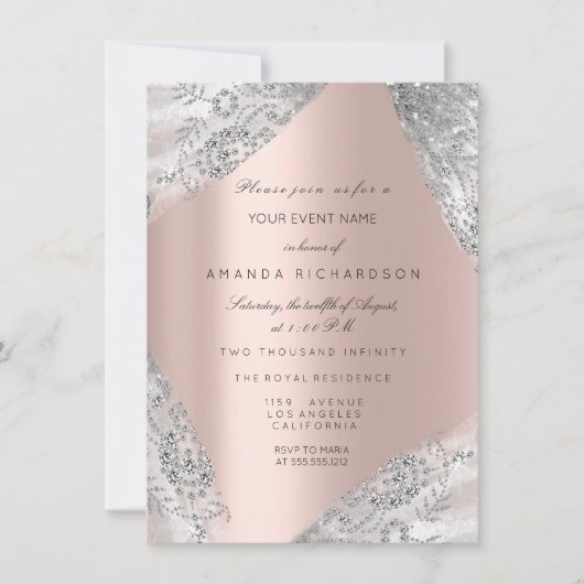 Sweet 16th Dress Spark Roos Silver Pink Diamond Kaart (Voorkant)