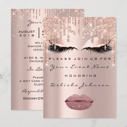 Sweet 16th Drips Glitter Bridal Makeup Roos Kaart (Voorkant / Achterkant)