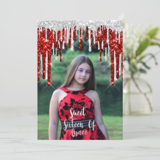 Sweet 16th Elisabeth Birthday Drips Foto Kaart (Staand voorkant)