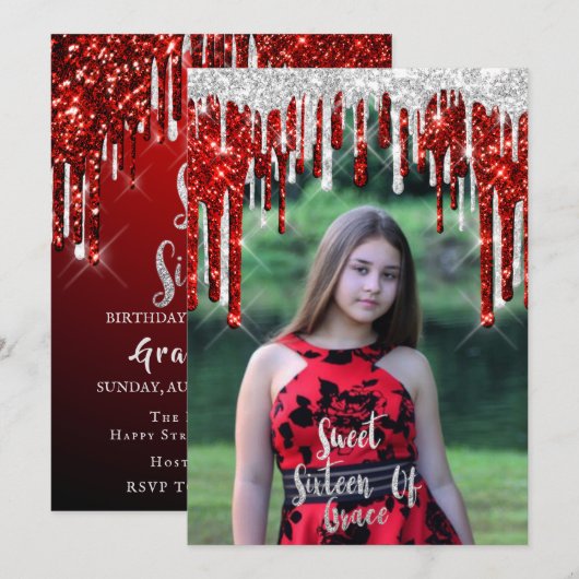 Sweet 16th Elisabeth Birthday Drips Foto Kaart (Voorkant / Achterkant)