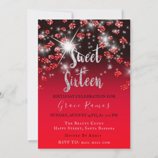 Sweet 16th Elisabeth Red Gray Silver Ombre Foto Kaart (Achterkant)