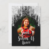 Sweet 16th Elisabeth Red Grey Silver Drips Foto Kaart (Voorkant)
