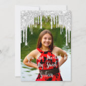 Sweet 16th Elisabeth Red Grey Silver Drips Foto Kaart (Voorkant)