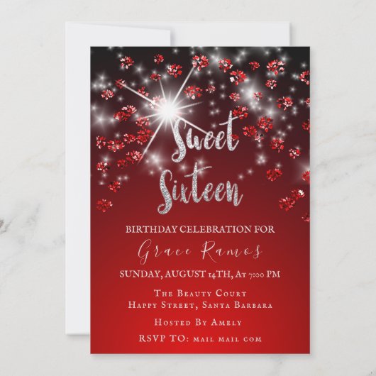 Sweet 16th Elisabeth Red Grey Silver Drips Foto Kaart (Achterkant)