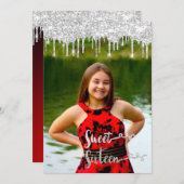 Sweet 16th Elisabeth Red Grey Silver Drips Foto Kaart (Voorkant / Achterkant)
