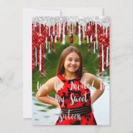 Sweet 16th Elisabeth Red Grey Silver Drips Foto Kaart
