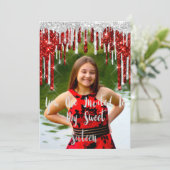 Sweet 16th Elisabeth Red Grey Silver Drips Foto Kaart (Staand voorkant)