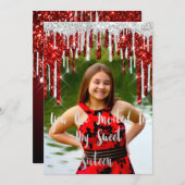 Sweet 16th Elisabeth Red Grey Silver Drips Foto Kaart (Voorkant / Achterkant)