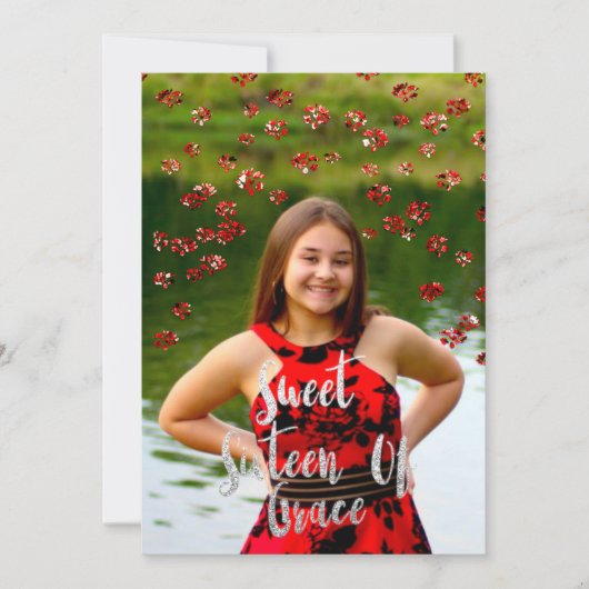 Sweet 16th Elisabeth Red Grey Silver Drips Foto Kaart (Voorkant)