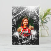 Sweet 16th Elisabeth Red Grey Silver Drips Foto Kaart (Staand voorkant)