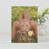 Sweet 16th Flower Coral Gold Photo Confetti Spark Kaart (Staand voorkant)