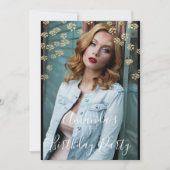 Sweet 16th Flower Gold Black Foto Confetti Vonk Kaart (Voorkant)