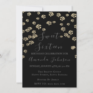 Sweet 16th Flower Gold Black Foto Confetti Vonk Kaart