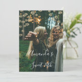 Sweet 16th Flower Red Gold Photo Confetti Spark Kaart (Staand voorkant)