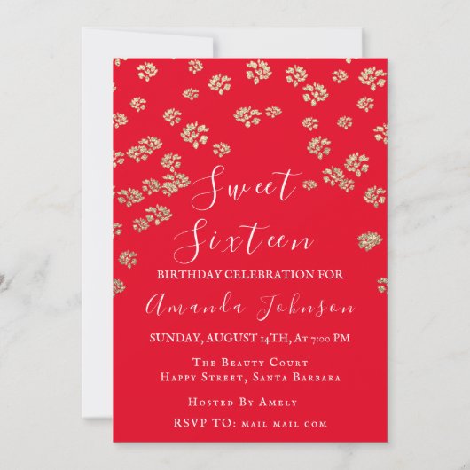 Sweet 16th Flower Red Gold Photo Confetti Spark Kaart (Achterkant)