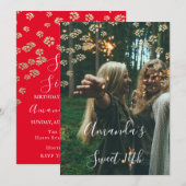 Sweet 16th Flower Red Gold Photo Confetti Spark Kaart (Voorkant / Achterkant)