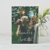 Sweet 16th Flower Royal Ombre Greenery Foto Kaart (Staand voorkant)