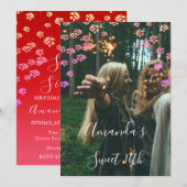 Sweet 16th Flower Royal Ombre Red Photo Kaart (Voorkant / Achterkant)